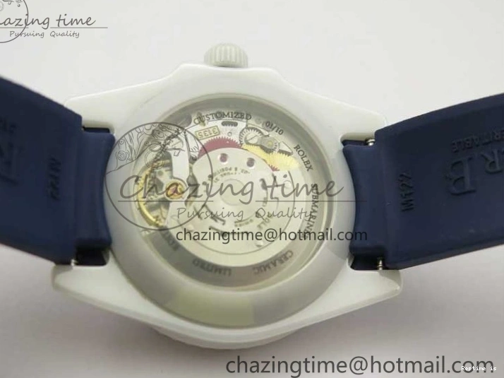 0104 Submariner 40mm White Ceramic 5GF Best Edition Dark Blue Dial on Blue Rubber Strap SA DailyWear 2486